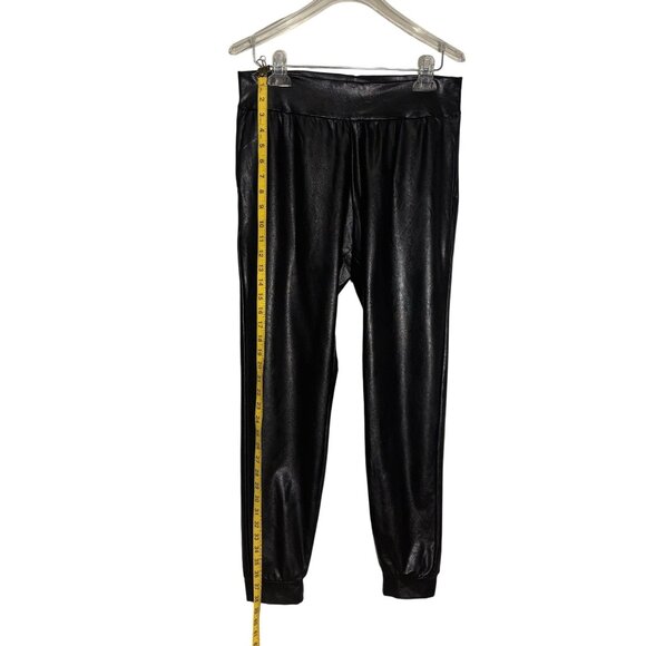 Commando Black Faux Leather Jogger Pants With Elastic Waistband & Cuffed Ankles - Picture 5 of 12